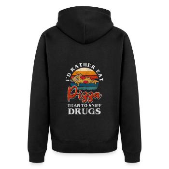 Drogenfrei Clean Marihuana - Unisex Premium Bio Zip Hoodie - Schwarz - Hinten - Nico (187cm)
