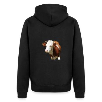 Kuh - Unisex Premium Bio Zip Hoodie - Schwarz - Hinten - Nico (187cm)