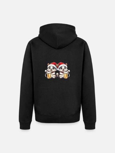 Cats Christmas Beer Team - Unisex Premium Organic Zip Hoodie - black