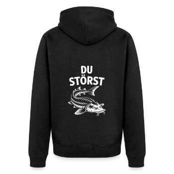 Stör angeln Sportfischen - Du störst. Stördesign - Unisex Premium Bio Zip Hoodie - Schwarz - Hinten - Nico (187cm)