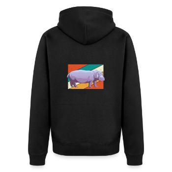 Flusspferd Nilpferd - Unisex Premium Bio Zip Hoodie - Schwarz - Hinten - Nico (187cm)