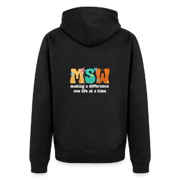 Master Of Social Work Soziale Arbeit Studium - Unisex Premium Bio Zip Hoodie - Schwarz - Hinten - Nico (187cm)
