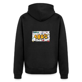 Classic 1962 Graffiti – 63 Years of Rebel Elegance - Unisex Premium Organic Zip Hoodie - black - Back - Nico (187cm)