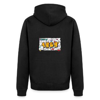 Retro vibes 1969 Graffiti – 56 ans d’audace - Veste à capuche bio Premium Unisexe - noir - Dos - Nico (187cm)