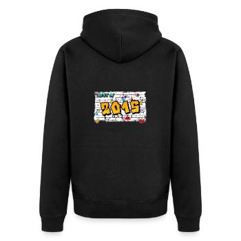 Vibe Breaker 2015 Graffiti – 10 Jahre Street - Unisex Premium Bio Zip Hoodie - Schwarz - Hinten - Nico (187cm)