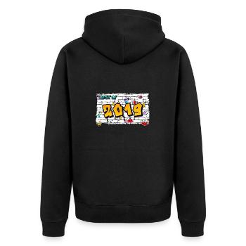Graffiti Edge 2019 – 6 Jahre frische Attitüde - Unisex Premium Bio Zip Hoodie - Schwarz - Hinten - Nico (187cm)