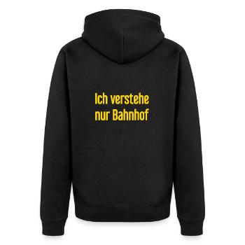 Ich verstehe nur Bahnhof - Unisex Premium Bio Zip Hoodie - Schwarz - Hinten - Nico (187cm)