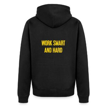 Work Smart and Hard – Success motto for doers - Unisex Premium Organic Zip Hoodie - black - Back - Nico (187cm)