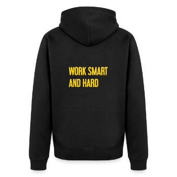 Work Smart and Hard – Success motto for doers - Unisex Premium Organic Zip Hoodie - black - Back - Nico (187cm)