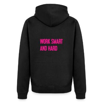 Work Smart and Hard – Success motto for doers - Unisex Premium Organic Zip Hoodie - black - Back - Nico (187cm)