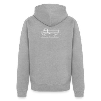 Unimog - Oldtimer - Universal Motorgerät - Veste à capuche bio Premium Unisexe - gris chiné - Dos - Nico (187cm)