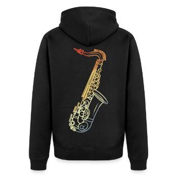 Saxophon Line Art Retro - Unisex Premium Bio Zip Hoodie - Schwarz - Hinten - Nico (187cm)