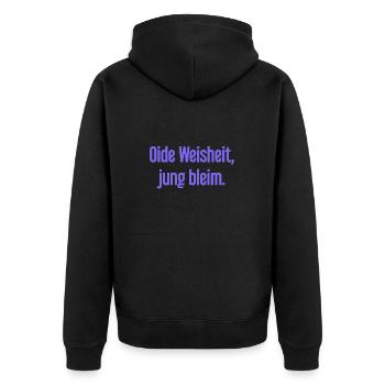 Oide Weisheit, jung bleim – dicton bavarois - Veste à capuche bio Premium Unisexe - noir - Dos - Nico (187cm)