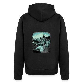 Preikestolen # Troll # Norwegen - Unisex Premium Bio Zip Hoodie - Schwarz - Hinten - Nico (187cm)