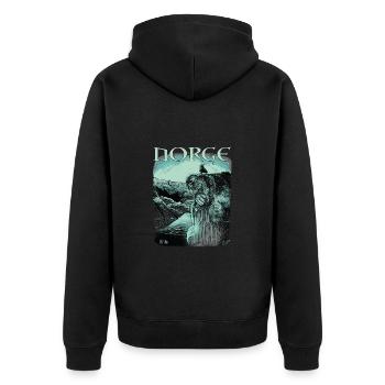 Preikestolen # Troll # Norwegen - Unisex Premium Bio Zip Hoodie - Schwarz - Hinten - Nico (187cm)