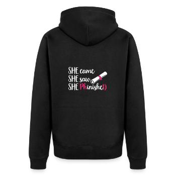 PhD Graduate Doktorgrad Ph.D. Promotion - Unisex Premium Bio Zip Hoodie - Schwarz - Hinten - Nico (187cm)