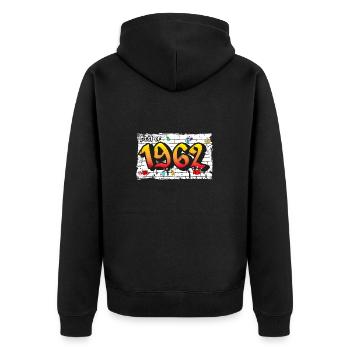 Classic 1962 Graffiti – 63 Years of Rebel Elegance - Unisex Premium Organic Zip Hoodie - black - Back - Nico (187cm)
