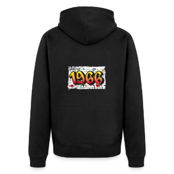 Retro Rebel 1966 Graffiti – 59 Jahre Urban - Unisex Premium Bio Zip Hoodie - Schwarz - Hinten - Nico (187cm)