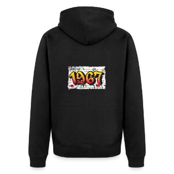 Classic Rebel 1967 Graffiti – 58 Jahre Ikone - Unisex Premium Bio Zip Hoodie - Schwarz - Hinten - Nico (187cm)