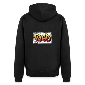 Retro vibes 1969 Graffiti – 56 ans d’audace - Veste à capuche bio Premium Unisexe - noir - Dos - Nico (187cm)
