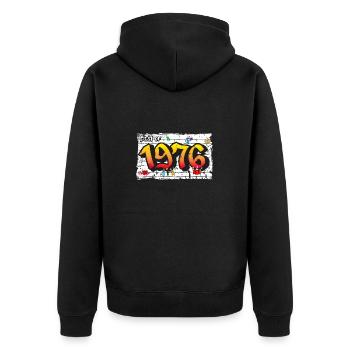 Vintage Vibes 1976 Graffiti – 49 Years of Urban - Unisex Premium Organic Zip Hoodie - black - Back - Nico (187cm)