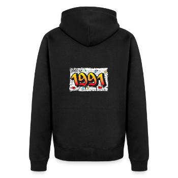 Das Beste aus 1991 Graffiti – 34 Jahre Retro Edge - Unisex Premium Bio Zip Hoodie - Schwarz - Hinten - Nico (187cm)