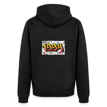 Best of 1994 Graffiti – 31 Jahre Grunge Energy - Unisex Premium Bio Zip Hoodie - Schwarz - Hinten - Nico (187cm)