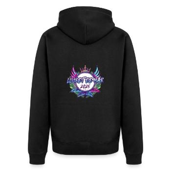 Lloret De Mar 2025 Bunt - Unisex Premium Bio Zip Hoodie - Schwarz - Hinten - Nico (187cm)