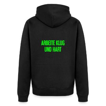 Arbeite Klug Und Hart – Erfolgs-Motto für Macher - Unisex Premium Bio Zip Hoodie - Schwarz - Hinten - Nico (187cm)