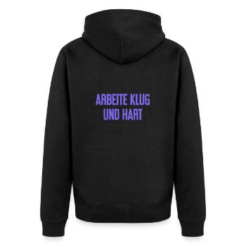 Arbeite Klug Und Hart – Erfolgs-Motto für Macher - Unisex Premium Bio Zip Hoodie - Schwarz - Hinten - Nico (187cm)