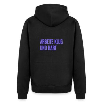 Arbeite Klug Und Hart – Erfolgs-Motto für Macher - Unisex Premium Bio Zip Hoodie - Schwarz - Hinten - Nico (187cm)