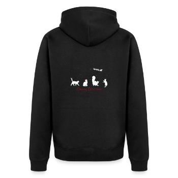Funny Christmas Kitty - Miauige Weihnachtskatze mit - Unisex Premium Bio Zip Hoodie - Schwarz - Hinten - Nico (187cm)