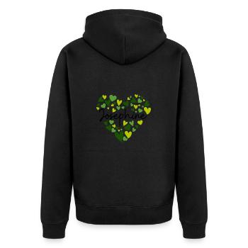 Josephine Namensdesign mit herzförmigem grünem Ohr - Unisex Premium Bio Zip Hoodie - Schwarz - Hinten - Nico (187cm)