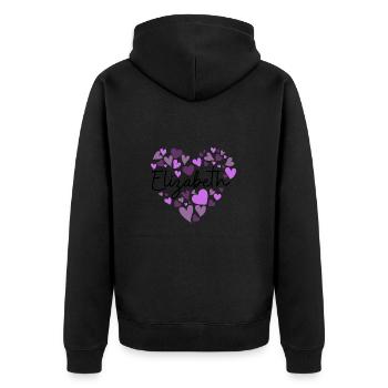 Elizabeth Namensdesign mit herzförmiger lila Hea - Unisex Premium Bio Zip Hoodie - Schwarz - Hinten - Nico (187cm)