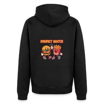 Perfect Match Burger And Fries Fun Pair - Unisex Premium Bio Zip Hoodie - Schwarz - Hinten - Nico (187cm)