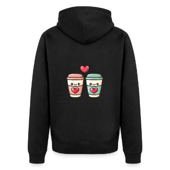 Coffee to go Paar Liebe Herz Kaffee Lustig - Unisex Premium Bio Zip Hoodie - Schwarz - Hinten - Nico (187cm)