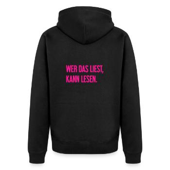 Wer das liest, kann lesen. - Unisex Premium Bio Zip Hoodie - Schwarz - Hinten - Nico (187cm)