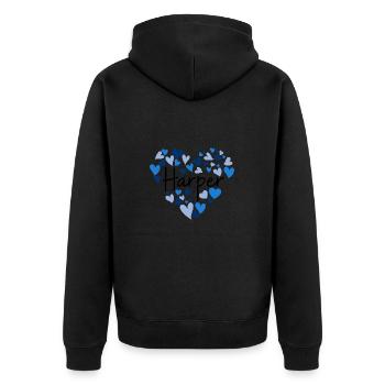 Harper Namensdesign mit herzförmigen blauen Herzen - Unisex Premium Bio Zip Hoodie - Schwarz - Hinten - Nico (187cm)
