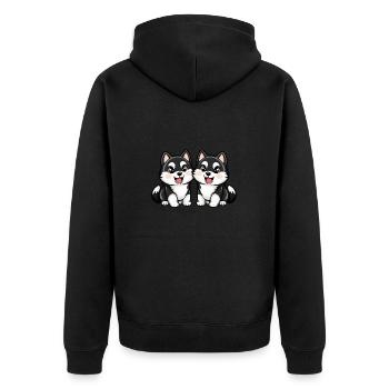 Husky Hund Comic - Unisex Premium Bio Zip Hoodie - Schwarz - Hinten - Nico (187cm)