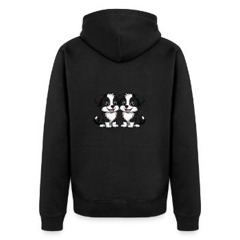 Border Collie Hund Comic - Unisex Premium Bio Zip Hoodie - Schwarz - Hinten - Nico (187cm)