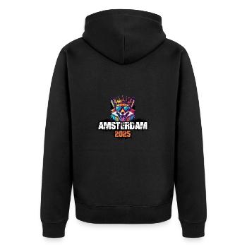Amsterdam 2025 Urlaub Fuchs - Unisex Premium Bio Zip Hoodie - Schwarz - Hinten - Nico (187cm)