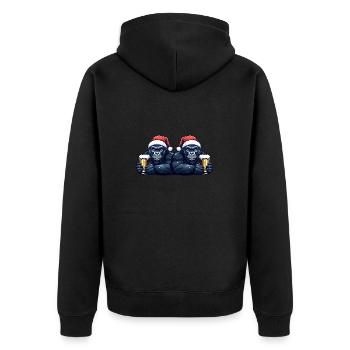 Gorilla Weihnachten Bier Team - Unisex Premium Bio Zip Hoodie - Schwarz - Hinten - Nico (187cm)
