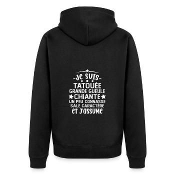 Je suis tatouée grande gueule chiante cadeau - Veste à capuche bio Premium Unisexe - noir - Dos - Nico (187cm)