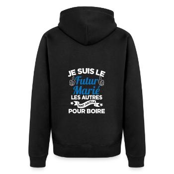 Cadeau de célibataire pour un futur marié - Veste à capuche bio Premium Unisexe - noir - Dos - Nico (187cm)