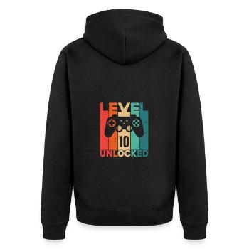 Level 10 Unlocked - Unisex Premium Organic Zip Hoodie - black - Back - Nico (187cm)