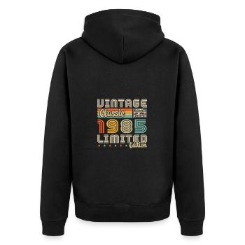 1985 Jahrgang Jahrgang 1985 Geburtstagsgeschenk - Unisex Premium Bio Zip Hoodie - Schwarz - Hinten - Nico (187cm)