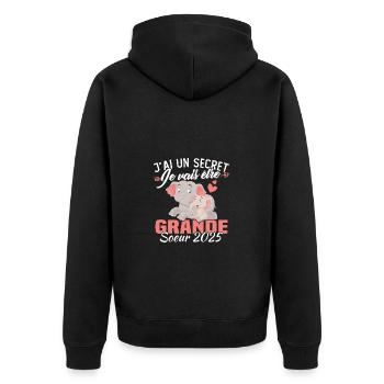 J'ai un secret Je Vais Être Grande Soeur 2025 - Veste à capuche bio Premium Unisexe - noir - Dos - Nico (187cm)