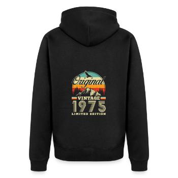 1975 Vintage Retro Geburtstagsgeschenk - Unisex Premium Bio Zip Hoodie - Schwarz - Hinten - Nico (187cm)