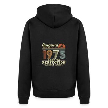 Jahrgang 1975 50th Anniversary Retro Geschenk - Unisex Premium Bio Zip Hoodie - Schwarz - Hinten - Nico (187cm)
