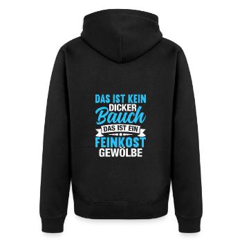 Feinkostgewölbe Shirt – Foodies Statement - Unisex Premium Bio Zip Hoodie - Schwarz - Hinten - Nico (187cm)